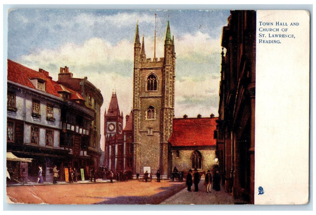 c1910 Town Hall and Church of St. Lawrence Reading Oilette Tuck Art Postcard