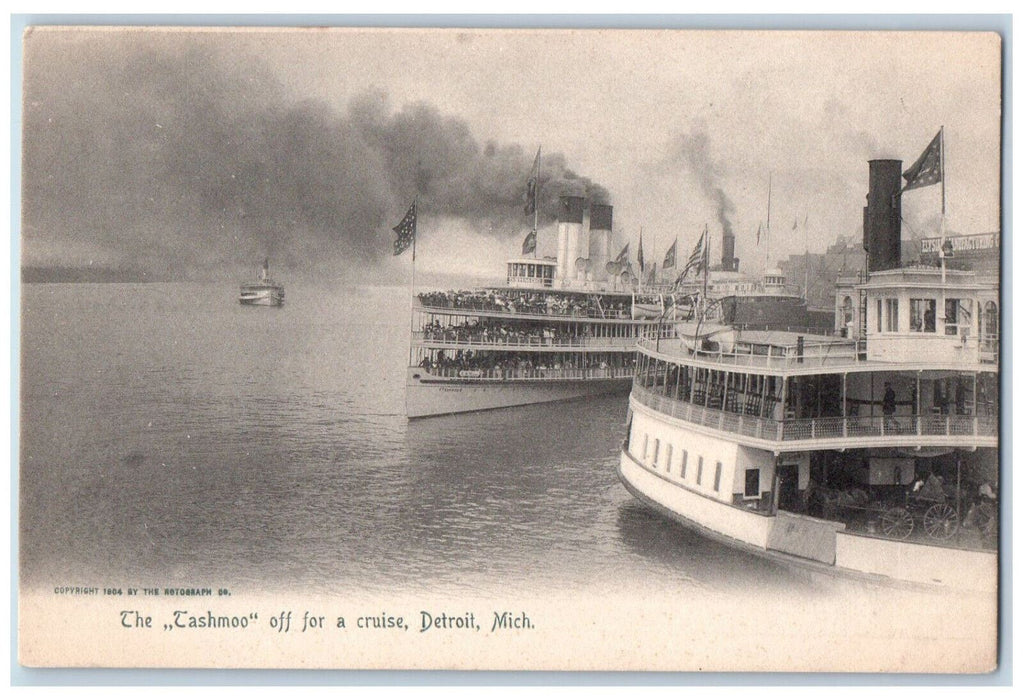 The Tashmoo Off For A Cruise Steamer Ship Detroit Michigan MI Rotograph Postcard