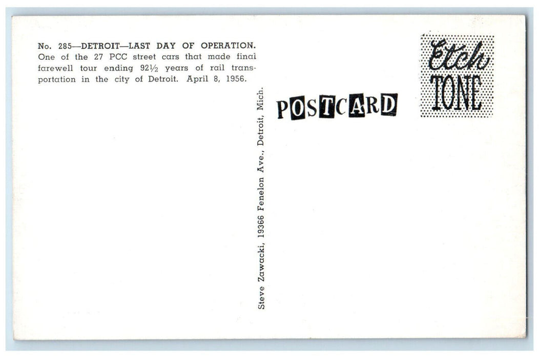 The Last Day  Of Operation Street Cars Woodward Busses Detroit MI Postcard