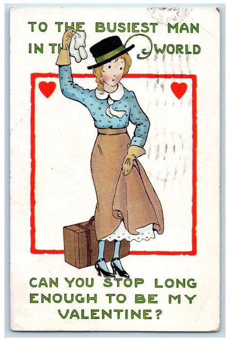 1925 Valentine Woman With Handkerchief Embossed Johnstown New York NY Postcard