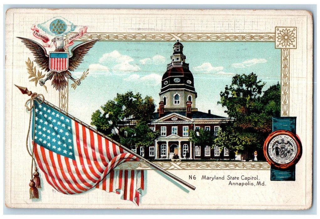 1914 Maryland State Capitol Severn River Historic Annapolis Maryland MD Postcard