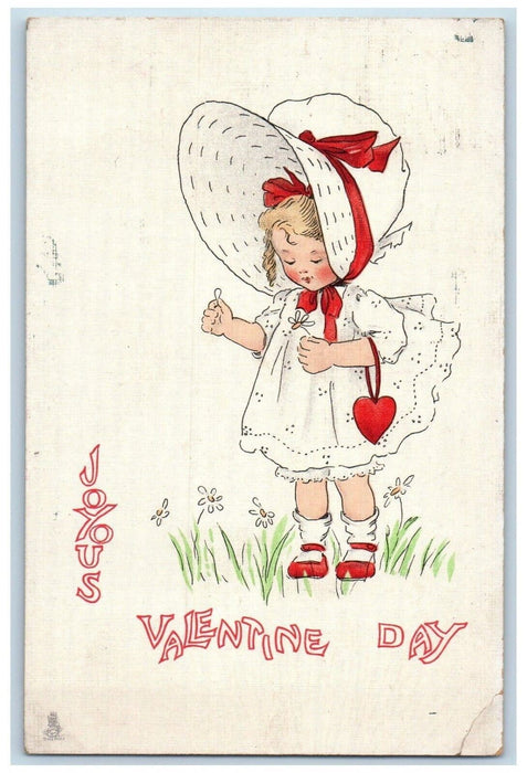 1913 Valentine Little Girl Big Hat Picking Flowers Tuck's Oil City PA Postcard