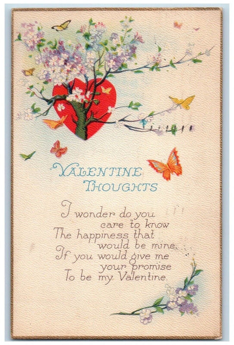 1925 Valentine Thoughts Heart Pansies Flowers Butterfly Hartford CT Postcard