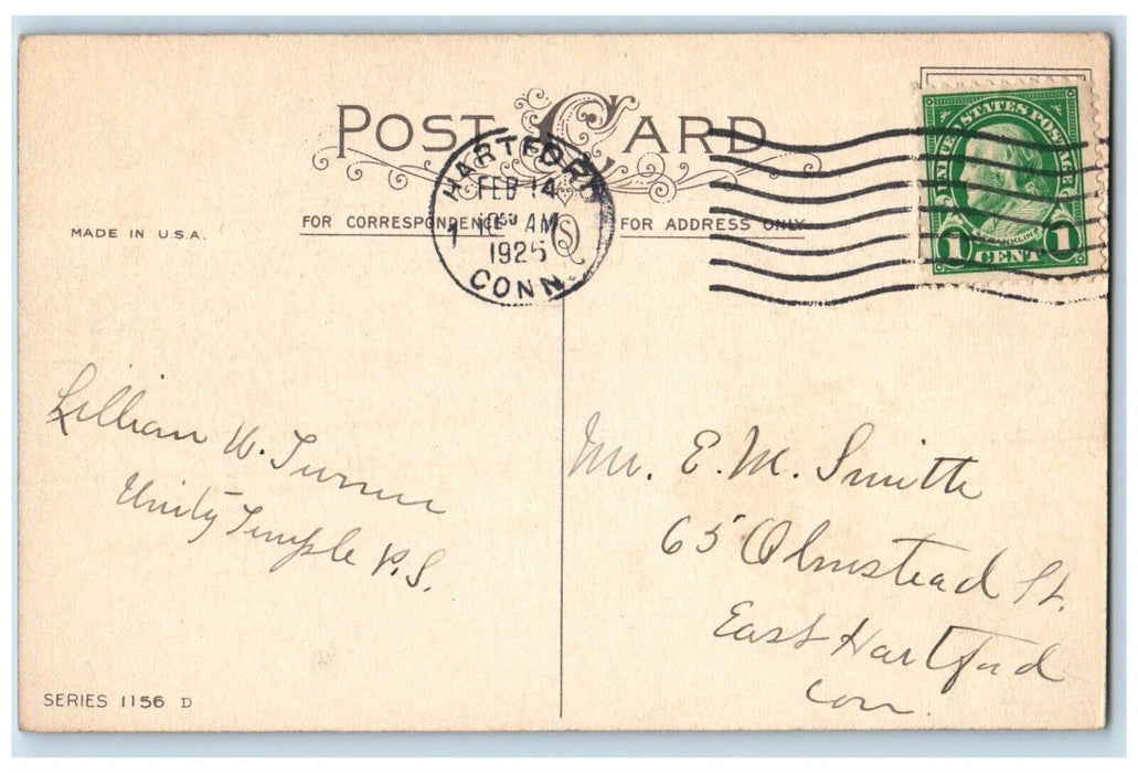 1925 Valentine Thoughts Heart Pansies Flowers Butterfly Hartford CT Postcard