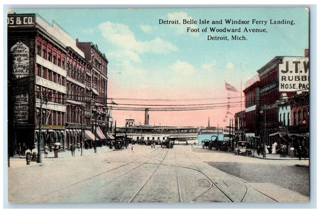 Belle Isle And Windsor Ferry Landing Foot Of Woodward Avenue Detroit MI Postcard