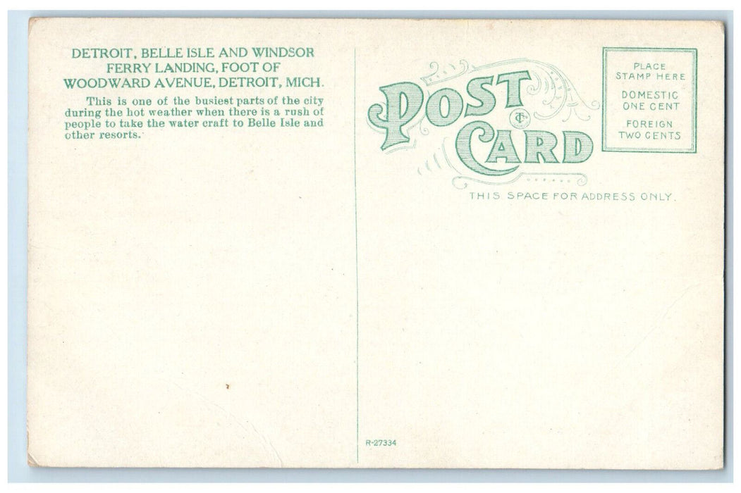 Belle Isle And Windsor Ferry Landing Foot Of Woodward Avenue Detroit MI Postcard