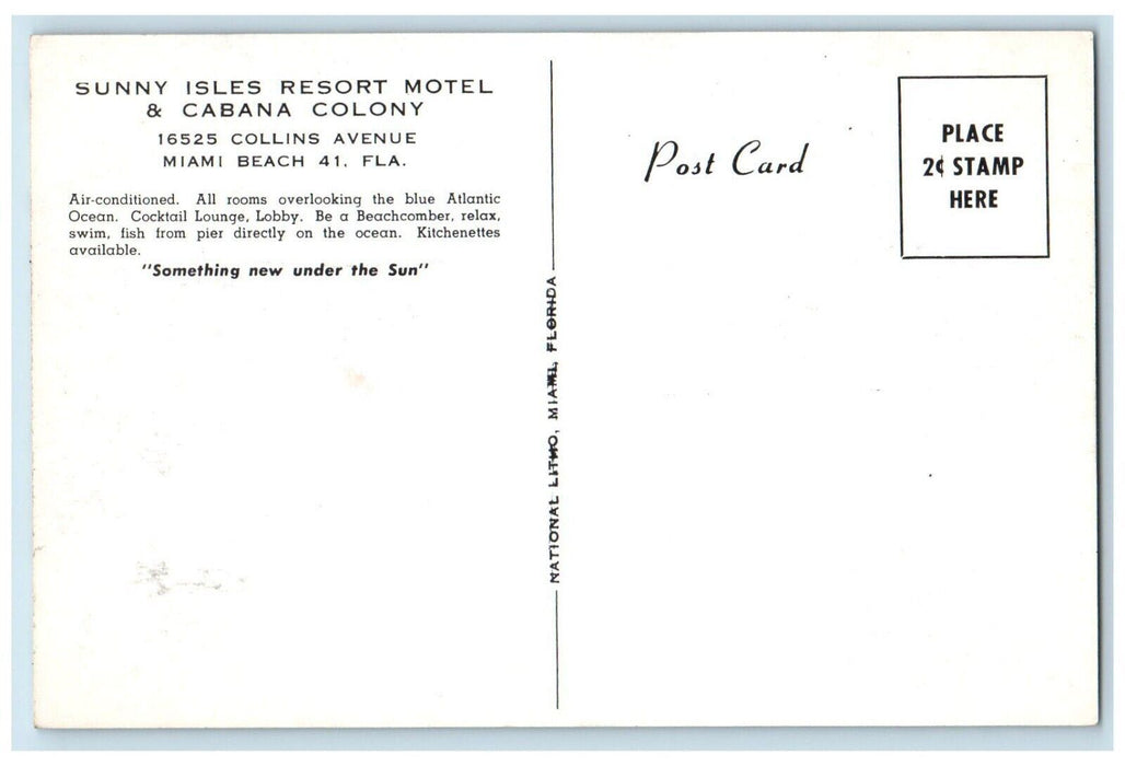 c1960 Sunny Isles Resort Motel Cabana Colony Collin Miami Beach Florida Postcard