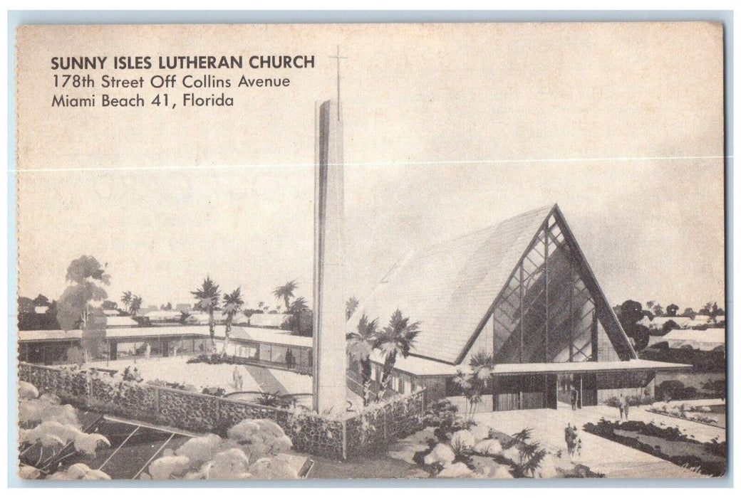c1920 Sunny Isles Lutheran Church Street Collins Avenue Miami Florida Postcard