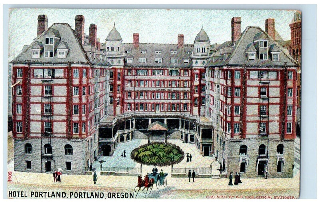 c1905 Hotel Portland Exterior Building Horse Carriage Portland Oregon Postcard