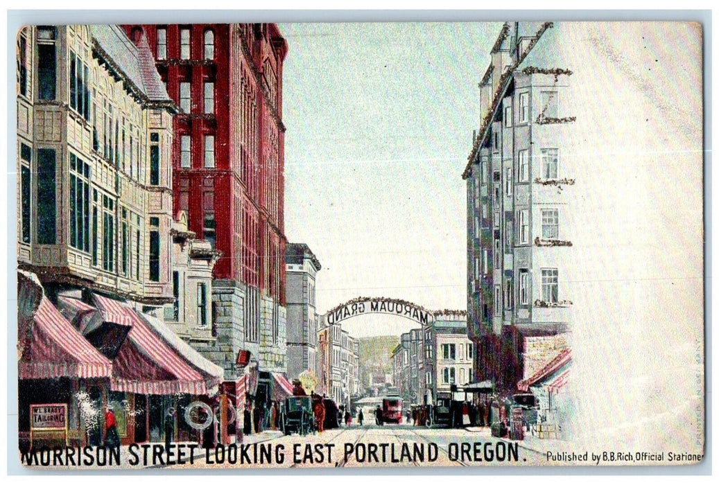 c1905 Morrison Street Looking East Streetcar Trolley Portland Oregon OR Postcard