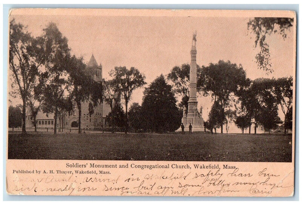 1907 Soldiers Monument Congregational Church Wakefield Massachusetts MA Postcard