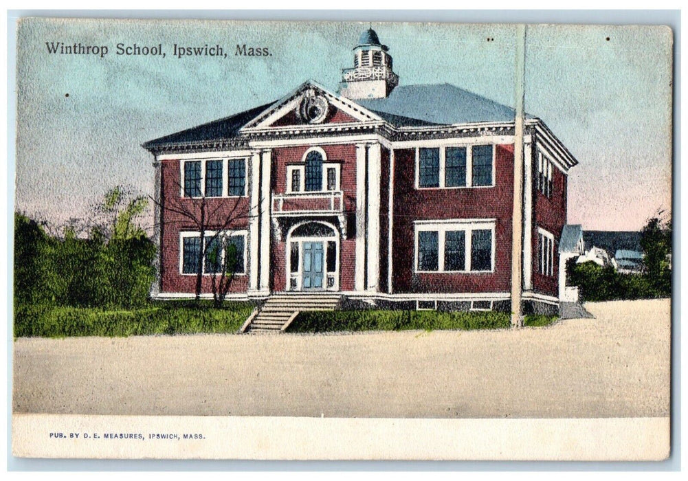 1911 Winthrop School Exterior Building Field Ipsiwch Massachusetts MA Postcard