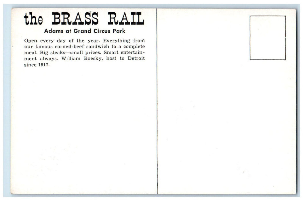 The Brass Rail Theatre Bar Adams Grand Circus Park Detroit Michigan MI Postcard
