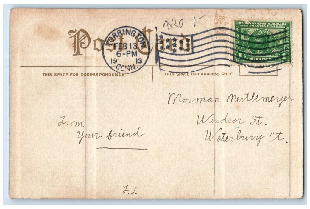 1913 Valentine Children Ink Writing Poem Hearts Embossed Torrington CT Postcard