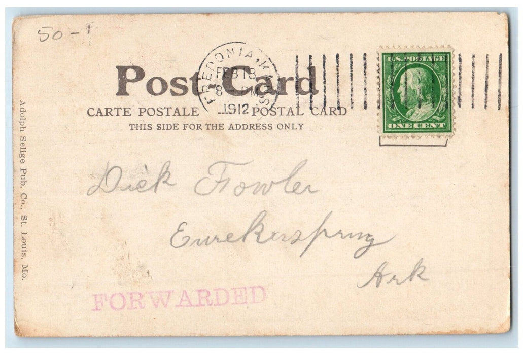 1912 Valentine Striped Bird Lined Fredonia Kansas KS Posted Antique Postcard