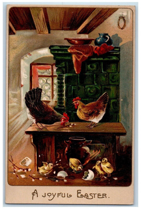 1908 Easter Chicken Hen Pipe Berry Chicks Hatched Egg Embossed Antique Postcard