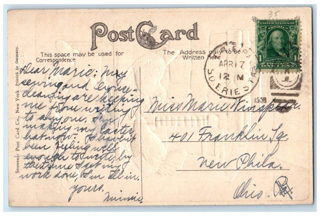 1908 Easter Chicken Hen Pipe Berry Chicks Hatched Egg Embossed Antique Postcard