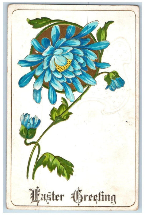 c1910's Easter Greeting Blue Flowers Embossed Posted Antique Postcard