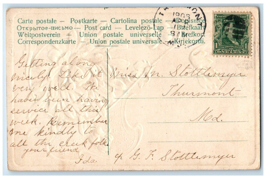 c1910's Easter Greeting Blue Flowers Embossed Posted Antique Postcard