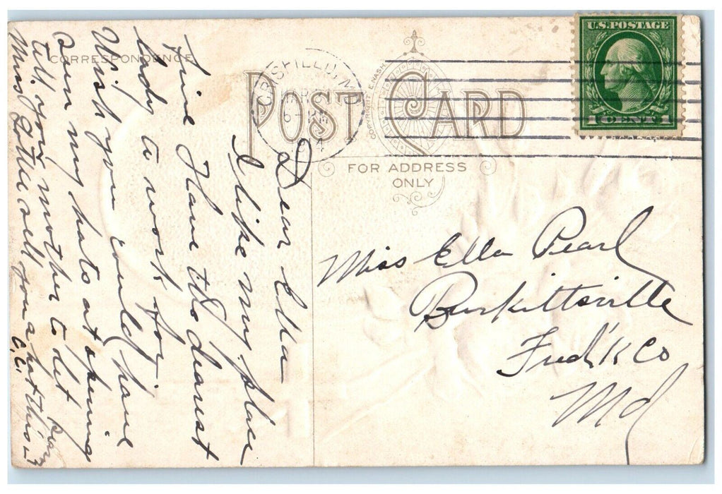 1914 Easter Greetings Holy Cross Bird Flowers Embossed Crisfield MD Postcard