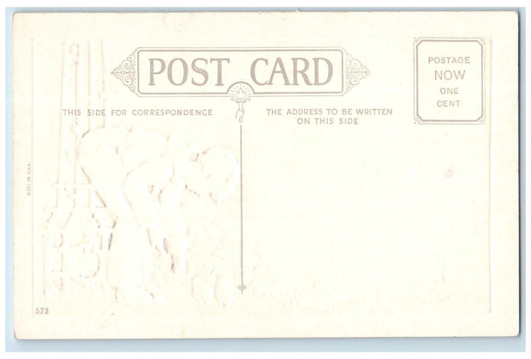 c1910's Easter Abide Boy Chicks Flowers Embossed Unposted Antique Postcard