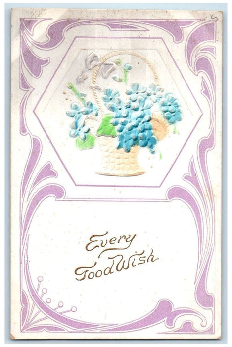 c1910's Easter Pansies Flowers In Basket Embossed Unposted Antique Postcard