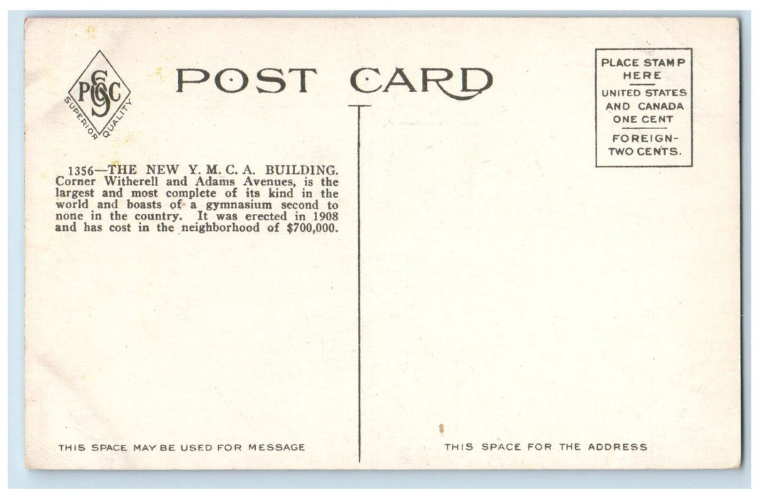 Y.M.C.A Building Showing New Addition Detroit Michigan MI Vintage Postcard
