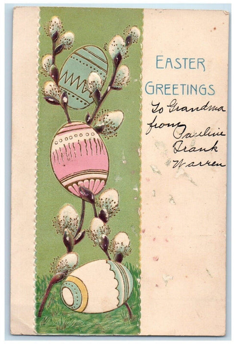 c1910's Easter Greetings Eggs Pipe Berry Embossed Posted Antique Postcard