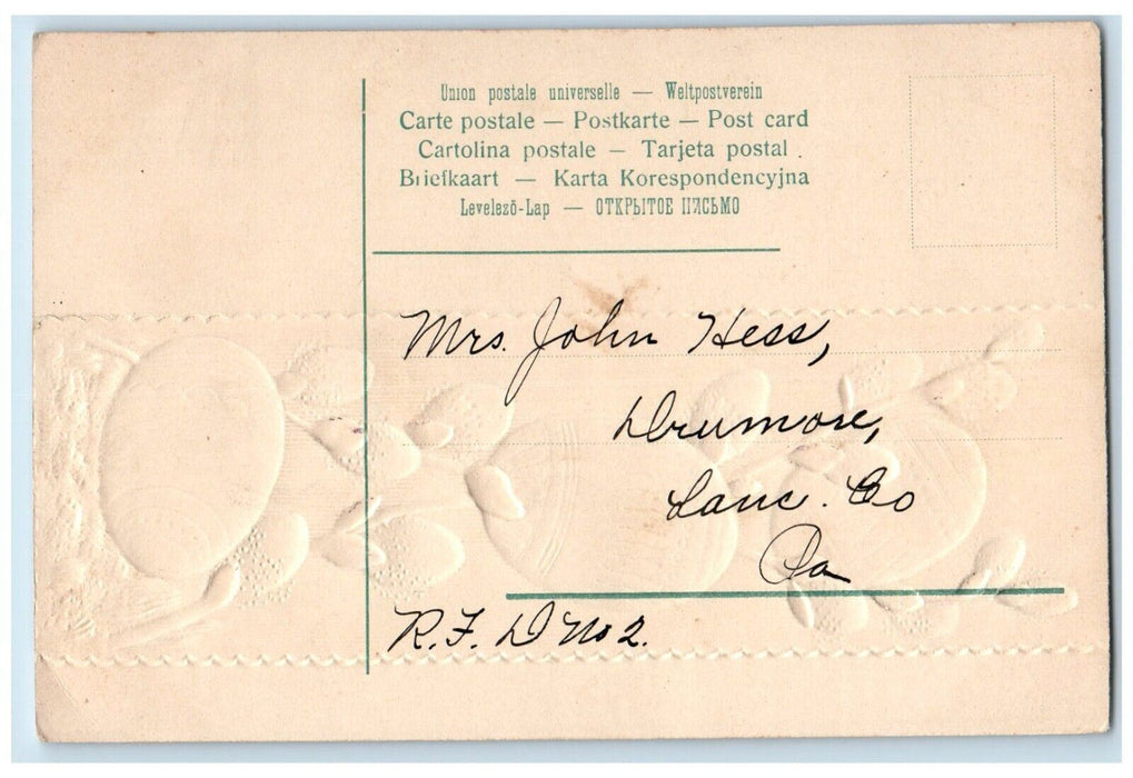 c1910's Easter Greetings Eggs Pipe Berry Embossed Posted Antique Postcard