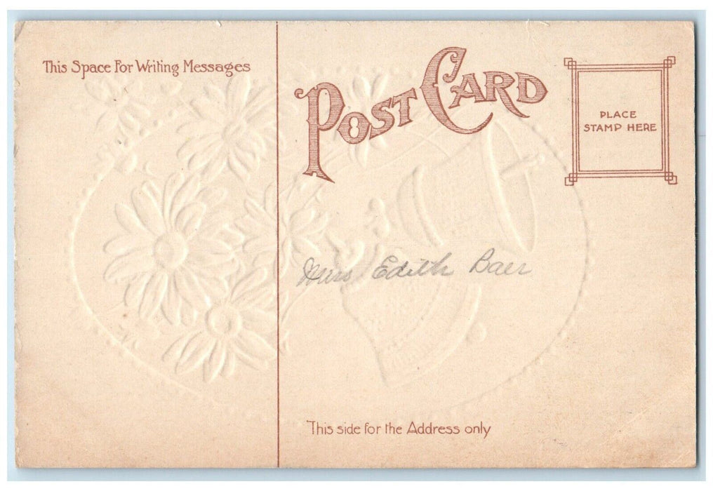 c1910's Happy Easter Daisy Flowers Ringing Bells Embossed Antique Postcard