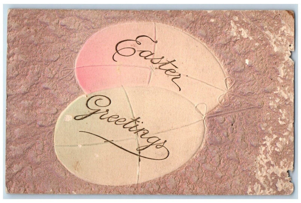 c1910's Easter Greetings Eggs Airbrushed Embossed Unposted Antique Postcard