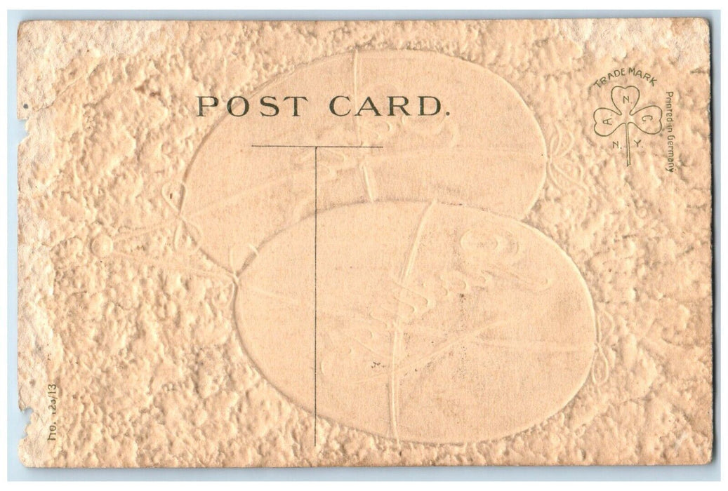 c1910's Easter Greetings Eggs Airbrushed Embossed Unposted Antique Postcard