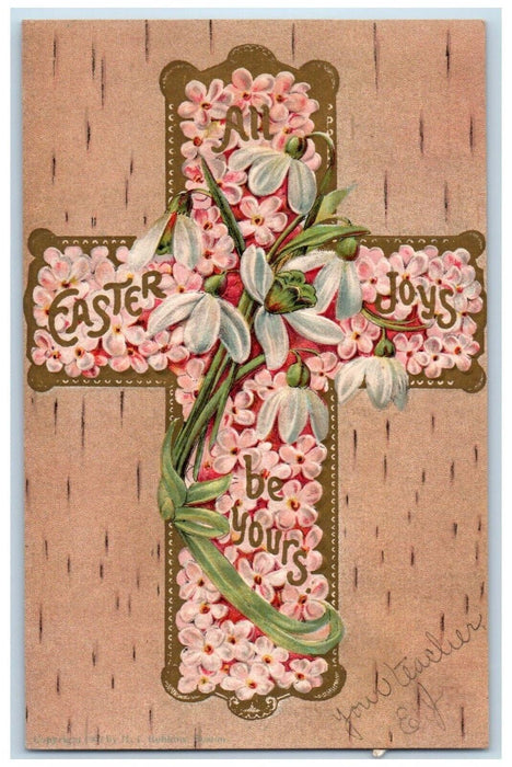 1908 Easter Joy Holy Cross Pansies Lilies Flowers Warwick PA Antique Postcard