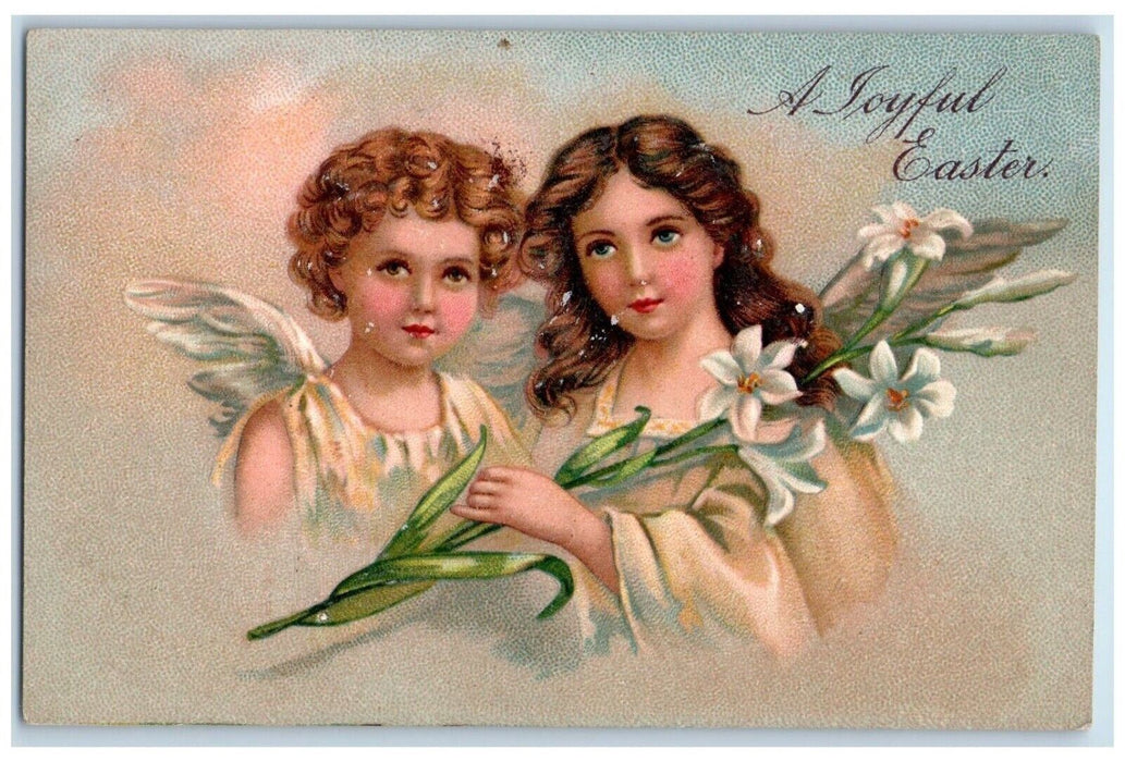 c1910's Easter Angels With White Lilies Flowers Embossed Posted Antique Postcard