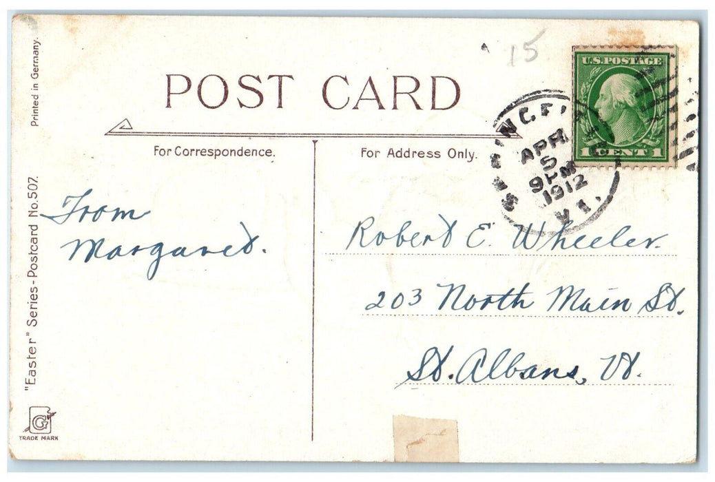 1912 Easter Greetings Chicken Hen Chicks Embossed Posted Antique Postcard