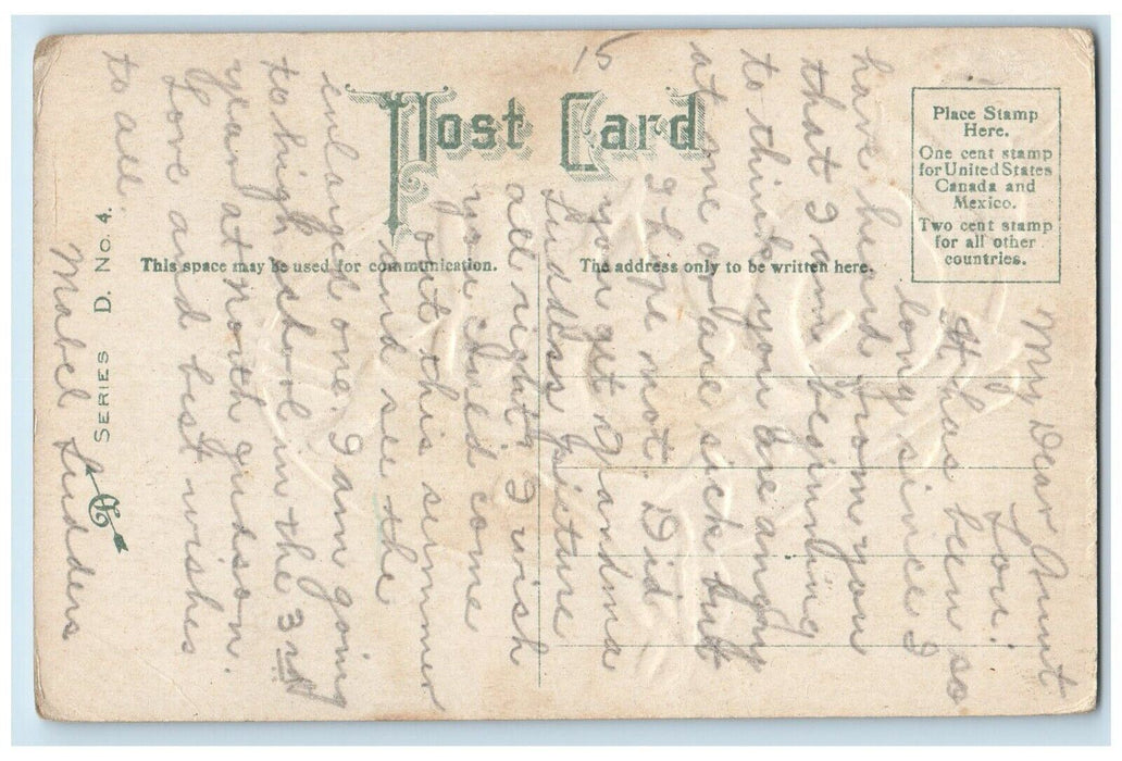 c1910's Joyful Easter Egg White Flowers Embossed Posted Antique Postcard