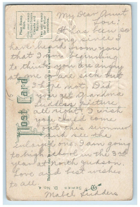 c1910's Joyful Easter Egg White Flowers Embossed Posted Antique Postcard