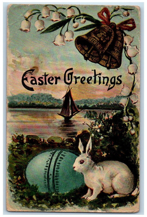1912 Easter Greetings Egg Bunny Rabbit Flowers Bells Washington DC Postcard