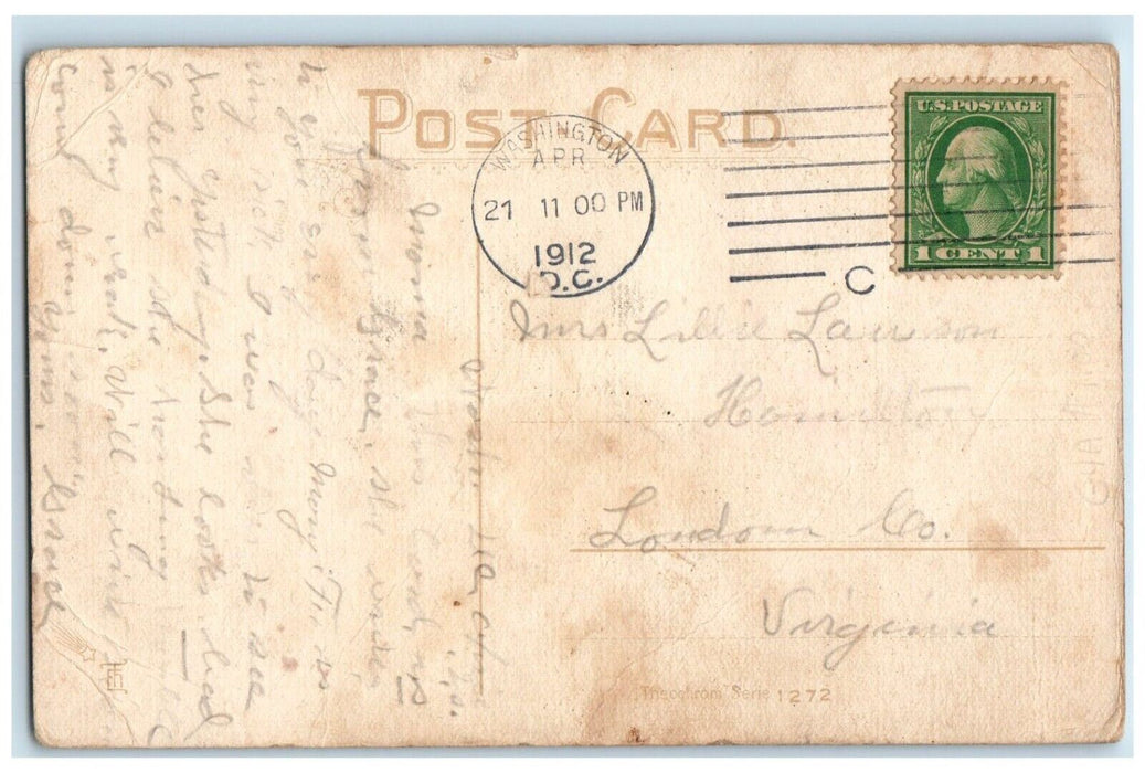 1912 Easter Greetings Egg Bunny Rabbit Flowers Bells Washington DC Postcard