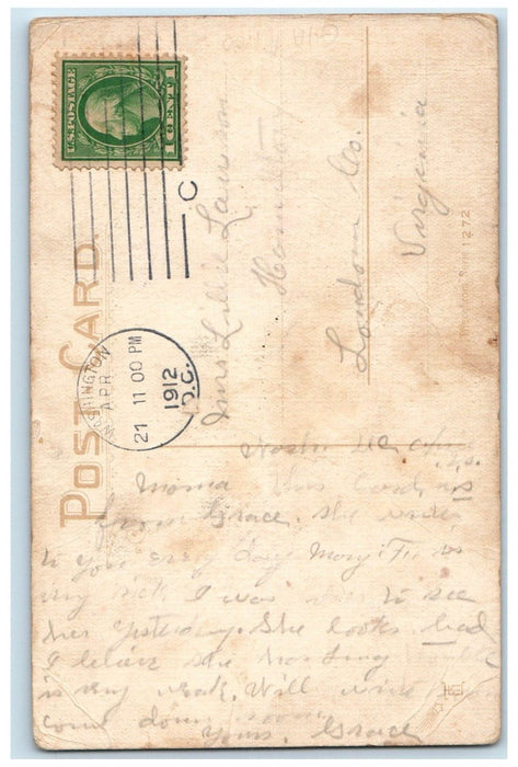 1912 Easter Greetings Egg Bunny Rabbit Flowers Bells Washington DC Postcard
