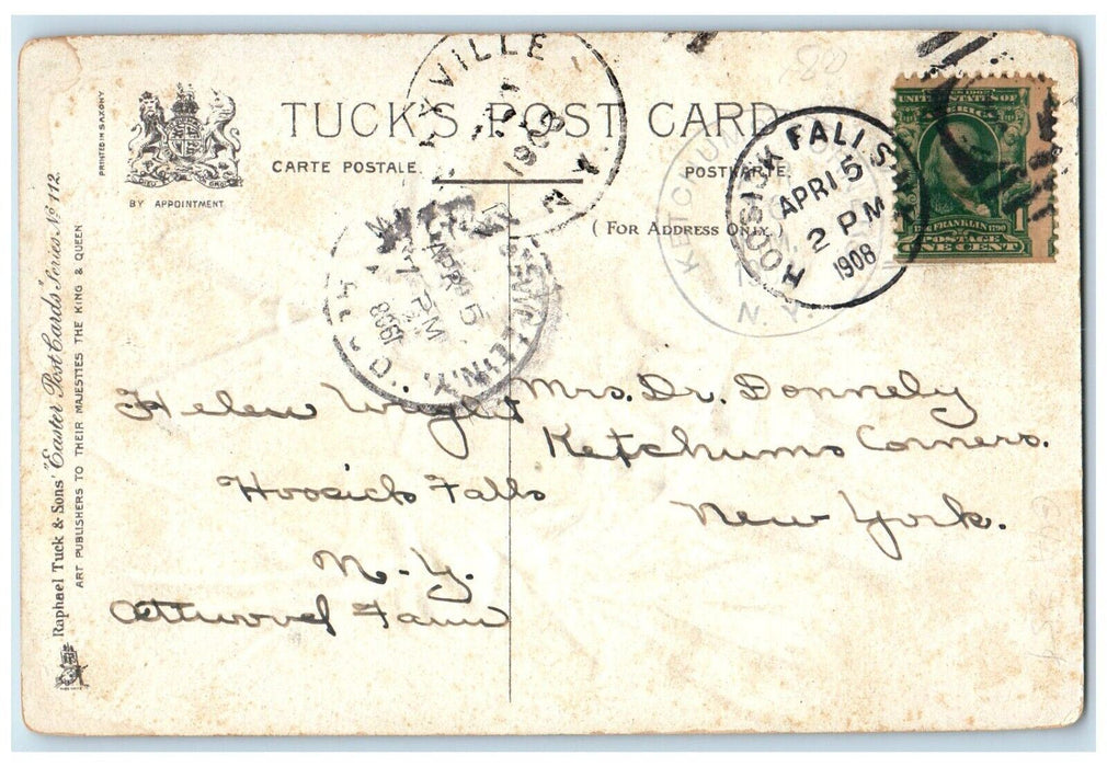 1908 Easter Wishes Holy Cross Lilies Flowers Embossed Tucks's Antique Postcard