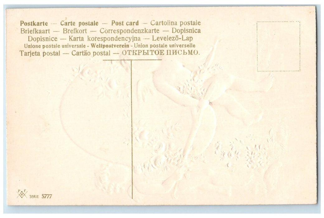 c1910's Easter Greetings Angels Carrying Giant Egg With Flowers Posted Postcard