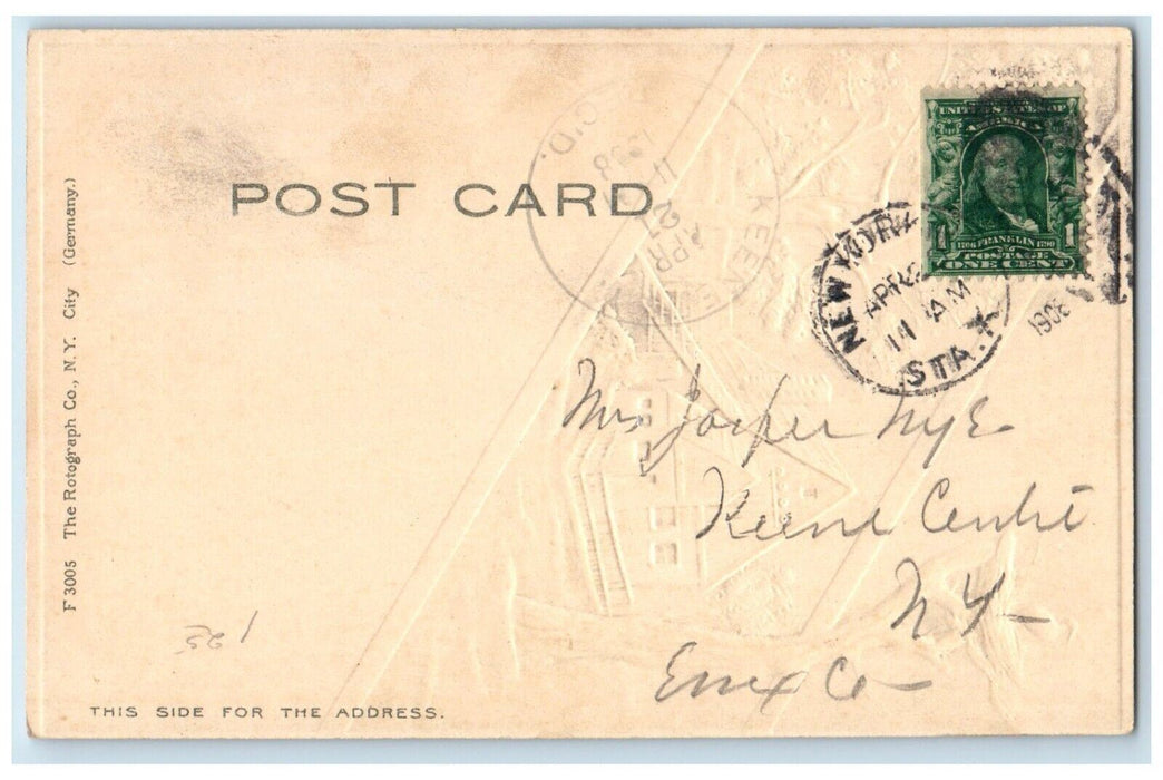 c1905 Easter Greetings House Goose On Top Of Tree Embossed Antique Postcard