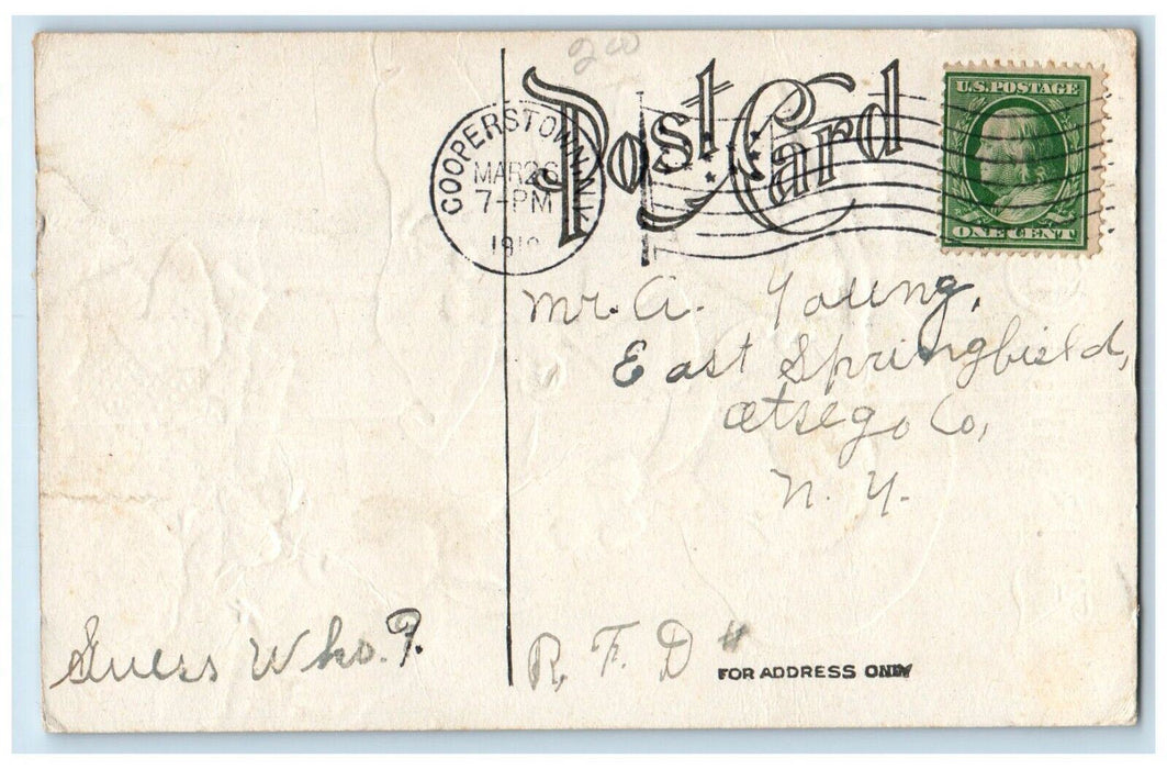c1910's Easter Rabbit Eggs Children Embossed Cooperstown New York NY Postcard