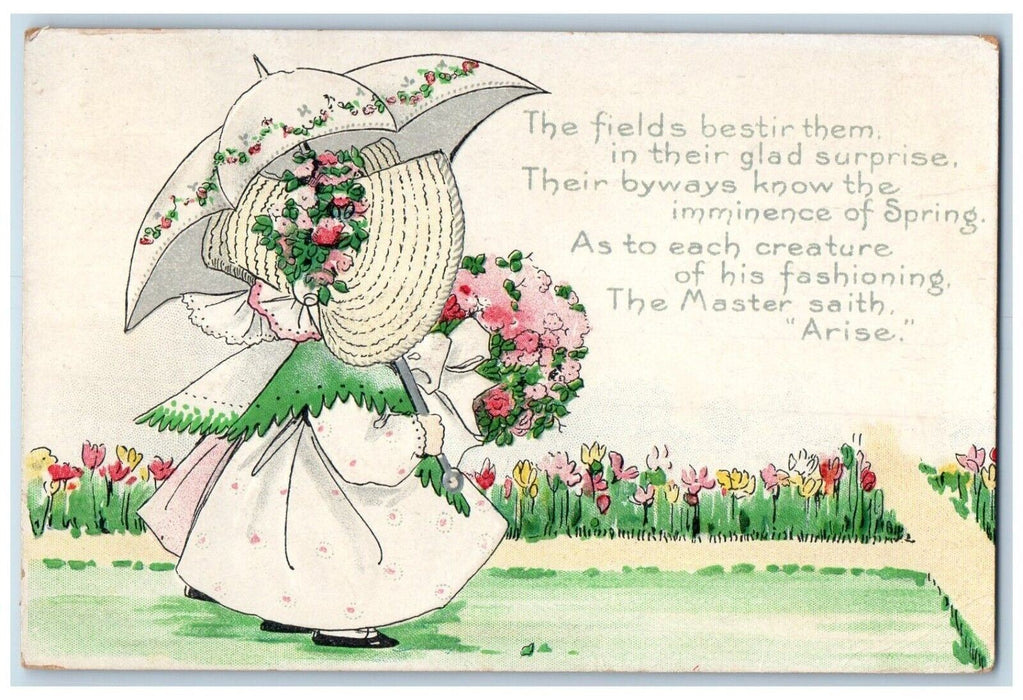 1910 Easter Woman Big Hat Flowers Umbrella Emlenton Pennsylvania PA Postcard