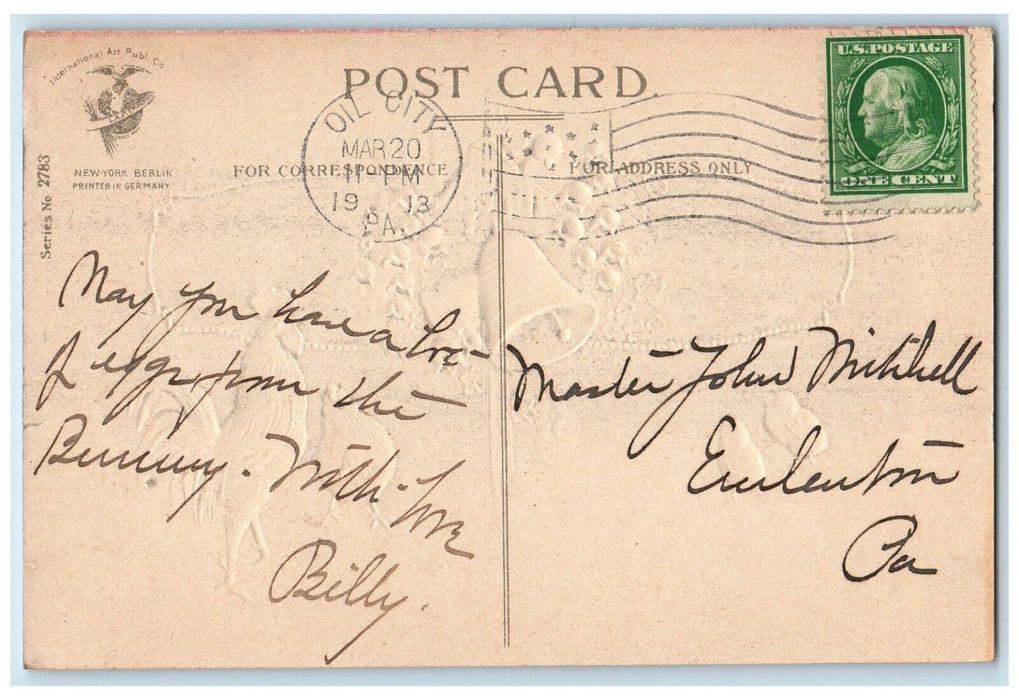 1913 Easter Rooster Chicken Chicks Bells Flowers House Clapsaddle Postcard