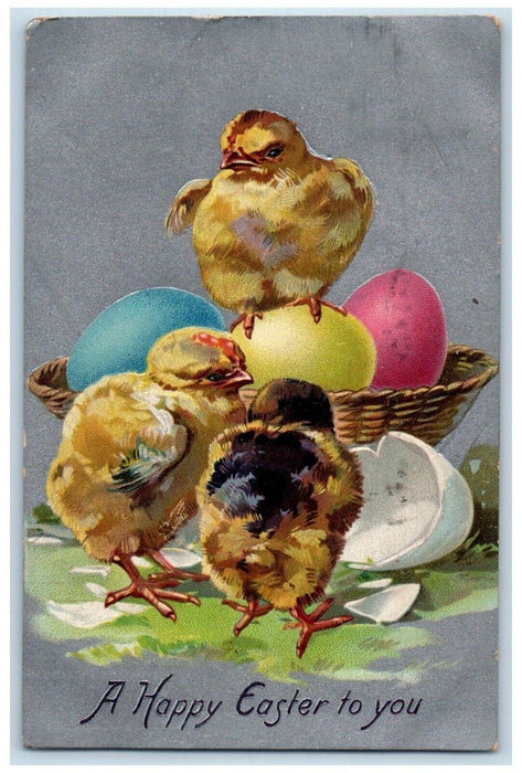 1911 Easter Eggs Chicks Hatched Egg Basket Embossed Tuck's Oil City PA Postcard