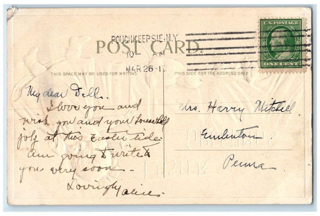 c1910's Easter Greetings Little Girl Chasing Chicks Poughkeepsie NY Postcard