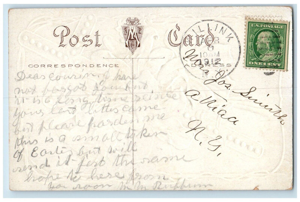 1912 Easter Holy Cross White Lilies Flowers Embossed Willink NY Antique Postcard