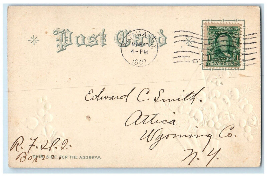 1907 Happy Easter Chicken Chicks Flowers Embossed Batavia NY Nash Postcard
